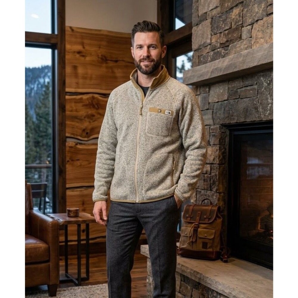 The North Face Mens Full Zip Fleece Sweatshirt Gray 2XL Mock Neck Pockets